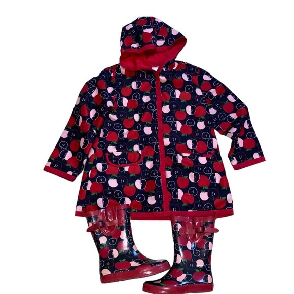 Gymboree Other - Gymboree Vintage Apple Print Raincoat (Sz 5/6) & Boots (Sz 12) Set
